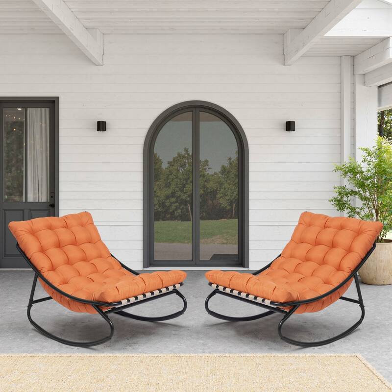 Outdoor Metal Frame Rocking Chair with Water-Resistant Cushions