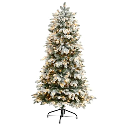 5' Flocked North Carolina Fir Christmas Tree with 350 Lights - 60