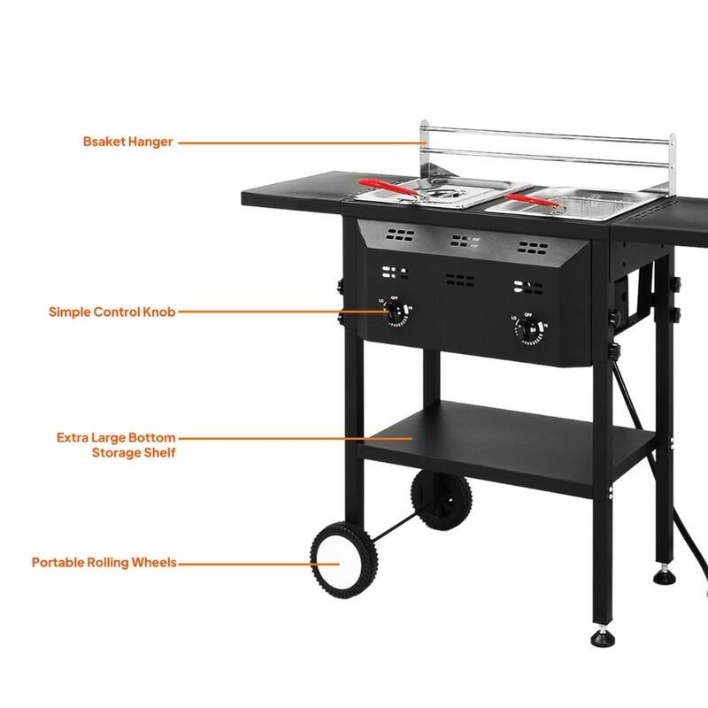 Propane Deep Fryer In Black With Rolling Cart And Storage Shelves For Outdoor Backyard Cooking Frying - N/A