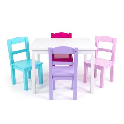 Forever 5-Piece Wood Kids Table & Chairs Set in White, Purple, Pink & Aqua