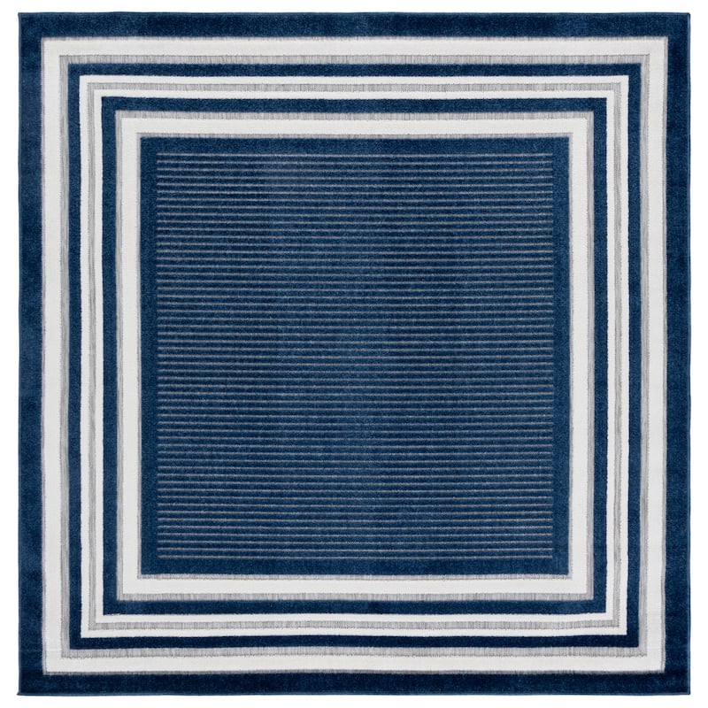 SAFAVIEH Cabana Pratima Indoor/Outdoor Waterproof Patio Backyard Rug - 6'7" Square - Blue/Ivory
