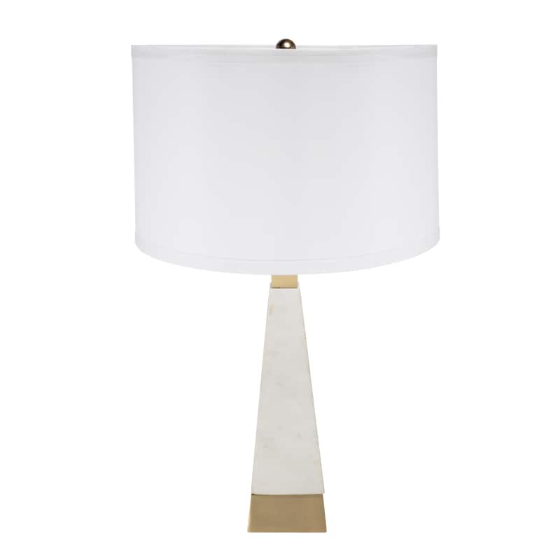 D15x26" White and Gold Thin Pyramid Table Lamp with Drum Shade