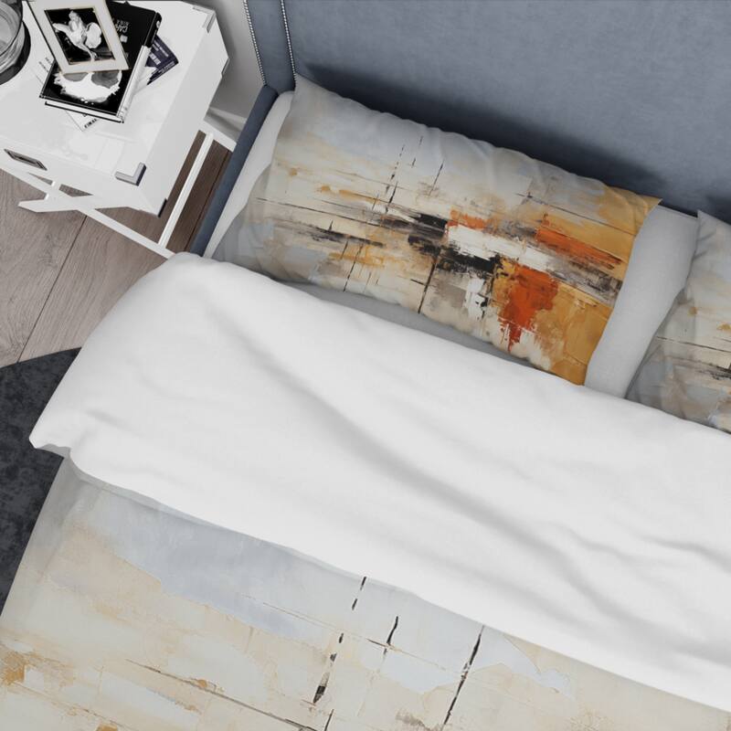 Designart "Orange Black Abstract Fractal Impressions" Orange Modern - Bedding Set With Shams