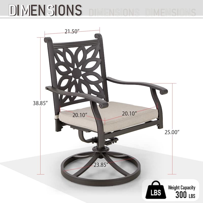 MAISON ARTS 2-Piece Outdoor Patio Extra Wide Cast Aluminum Dining Chairs with Cushion -Frosted Surface