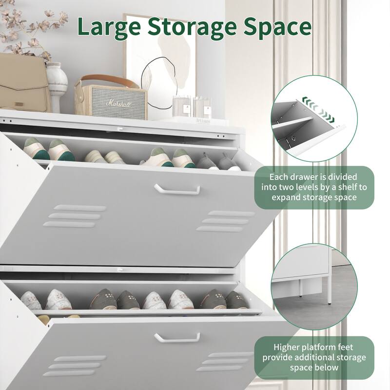 Shoe Storage Cabinet with 3 Flip Drawers, Freestanding Shoe Cabinet Organizer with Metal Frame for Entryway, Hallway, F