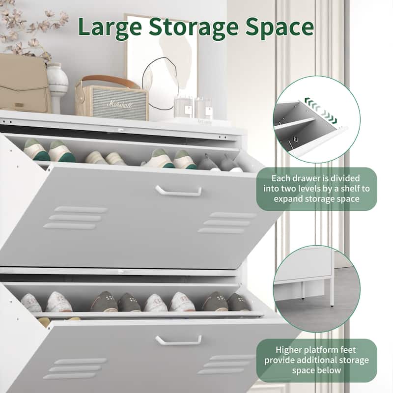 Shoe Storage Cabinet with 3 Flip Drawers, Freestanding Shoe Cabinet Organizer with Metal Frame for Entryway, Hallway, Foyer