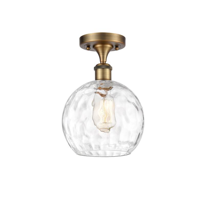 Innovations Lighting Athens Water Glass - 1 Light 8" Semi-Flush Mount - Clear Water Glass/Brushed Brass