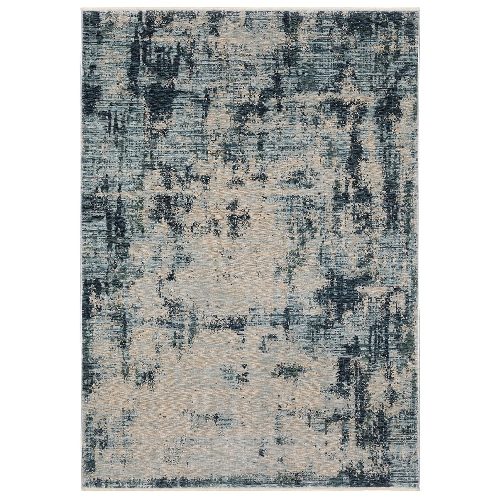 Style Haven Hendrix Distressed Abstract Beige/ Blue Fringe Edge Area Rug