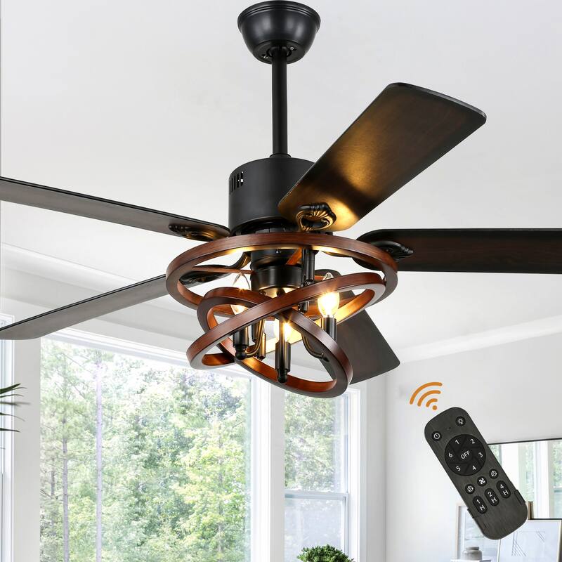 Bella Depot 52" Rustic Cage Ceiling Fan with Light and Remote 6-Speed Reversible Fan