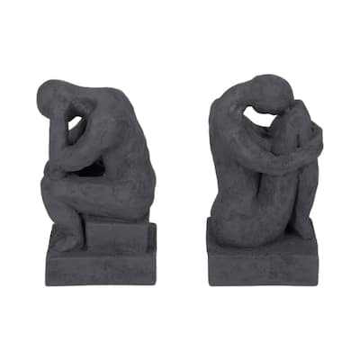 Sagebrook 7" Solid Color Square Thinking Man Bookends - 4" x 3" x 7"