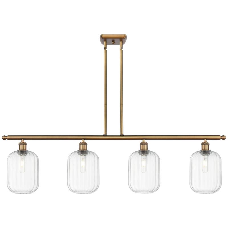 Innovations Lighting Endless Possibilities Ballston - Preston - 4 Light 48" Jar Shade Stem Hung Island Light - Clear/Brushed Brass