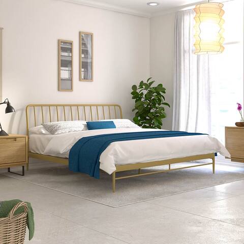 Spruce Island Curved Metal Indoor Modern King Bed Frame
