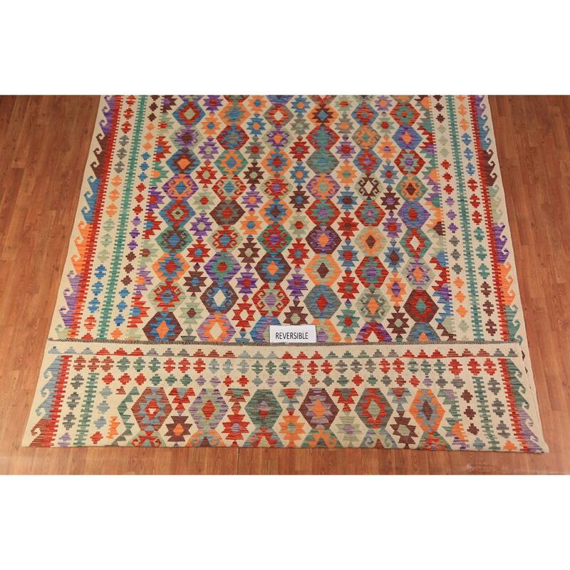Kilim Oriental Area Rug Hand-Woven Tribal Bedroom Wool Carpet - 8'8"x 11'6"