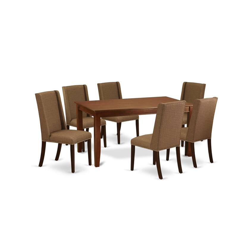 East West Furniture 7 Piece Dinette Set- a Rectangle Dining Room Table and 6 Linen Fabric Parson Chairs, (Finish Option)