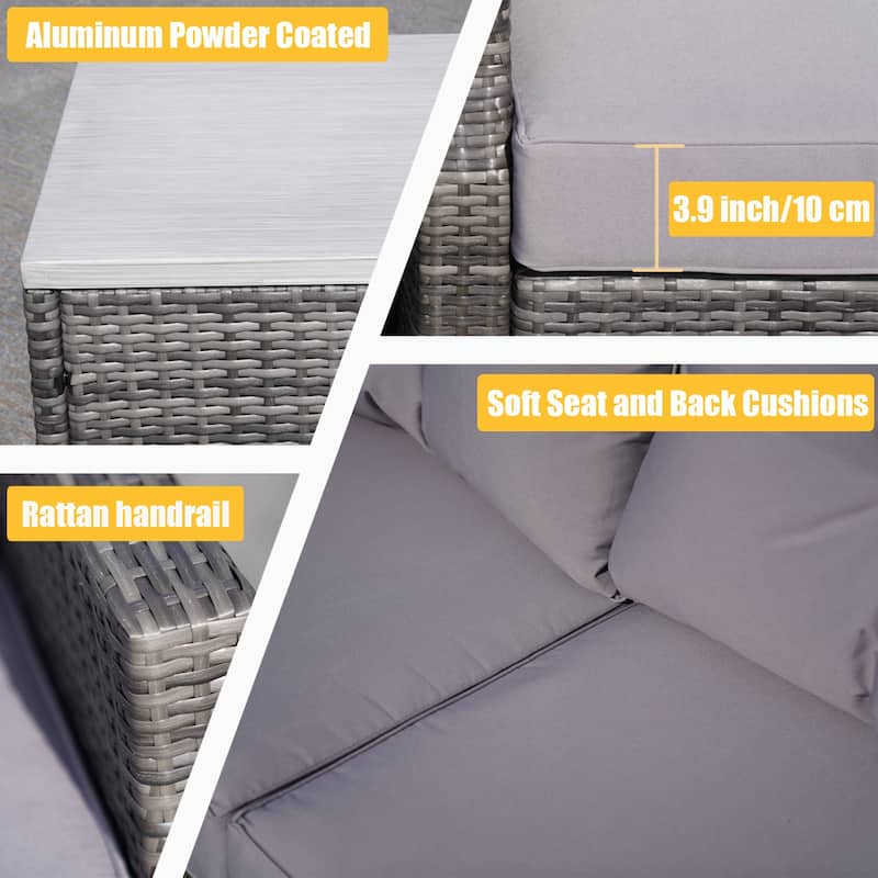 Abrihome 5-piece Wicker Patio Furniture Sofa Set with Gas Fire Pit