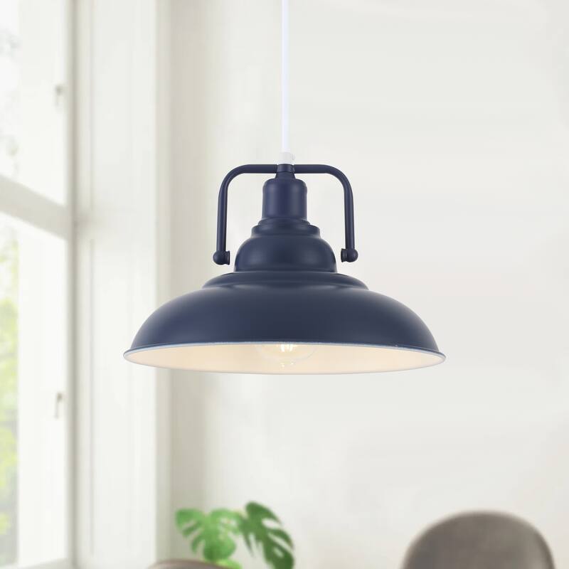 1-Light Rustic Hanging Kitchen Pendant Light Island Ceiling Light with Metal Shade for Dining Room - Blue