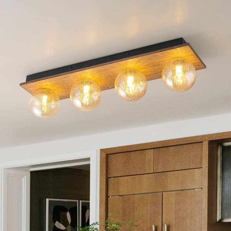 Italy Vintage Wood Glass Globe Linear Wall Ceiling Light