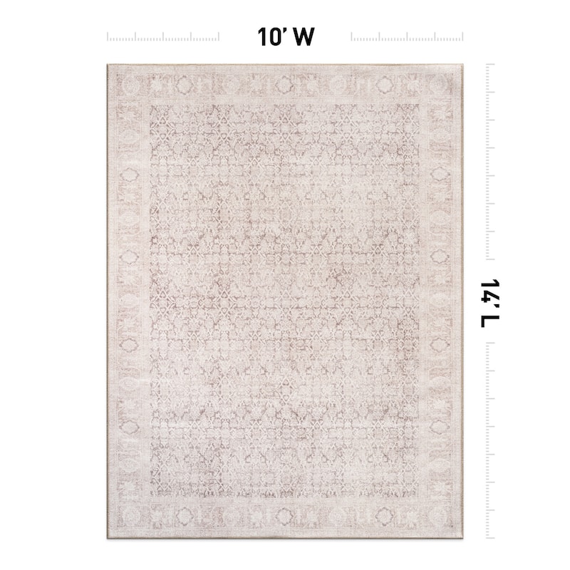 Beige Vintage Washable Rug - Low Pile, Subtle Pattern for Neutral Spaces