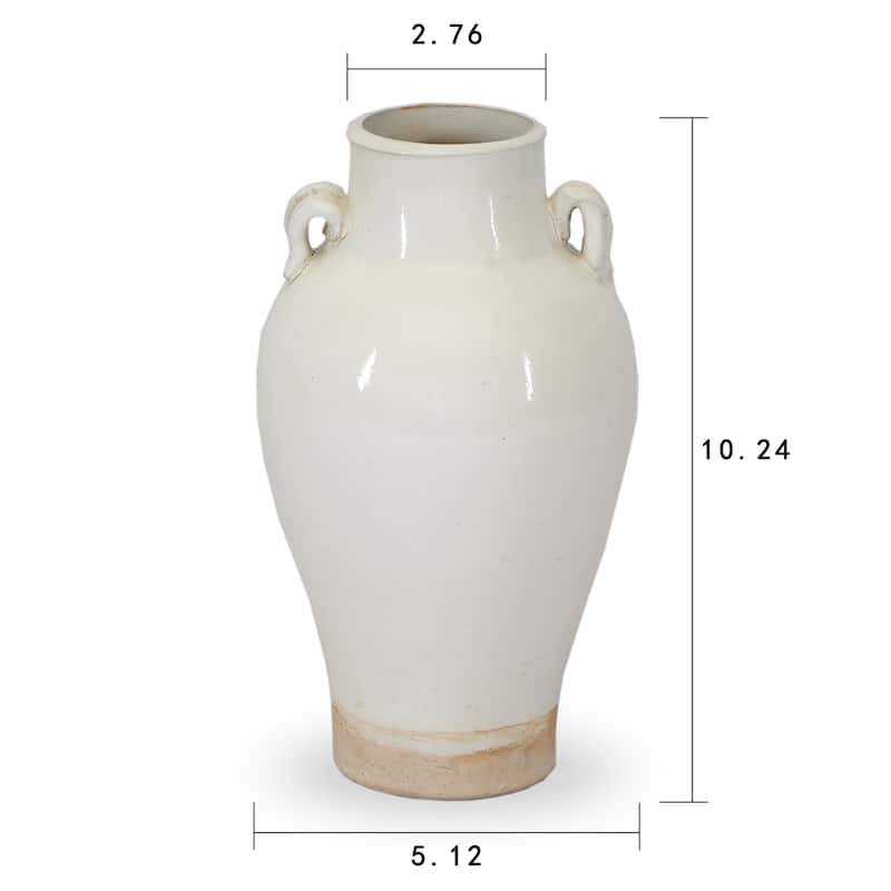Artissance 10.2 in. H White Porcelain Vintage Style Vase w/2 handles