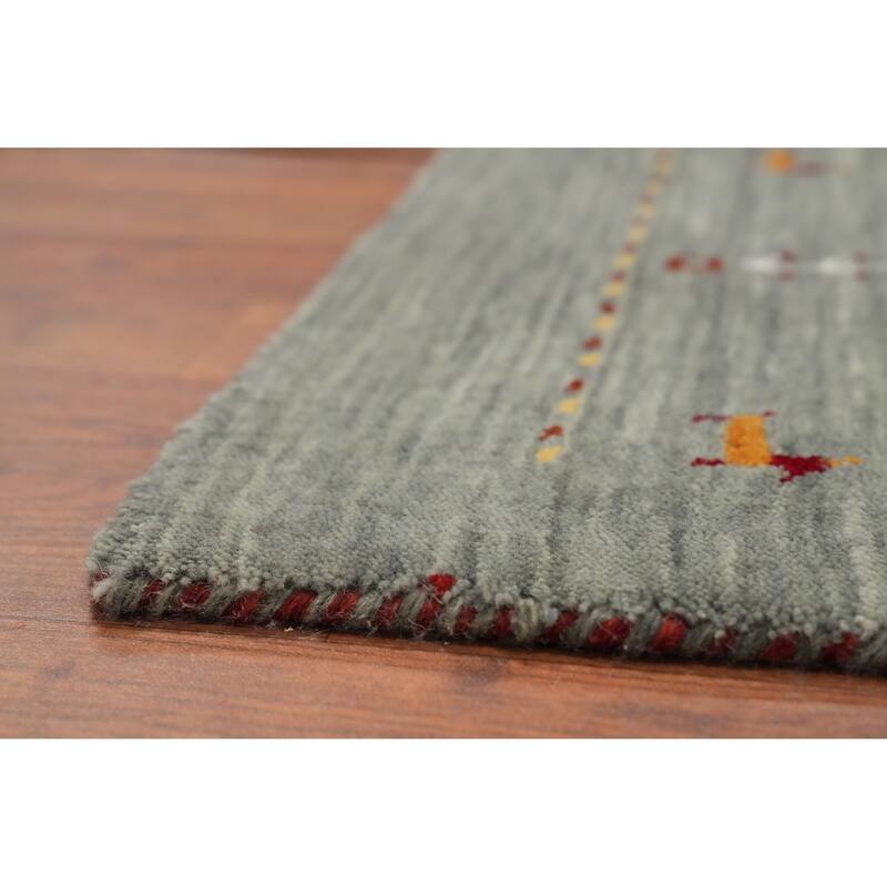 Hand Knotted Oriental 100% Wool Carpet Tribal Animal Pictorial Green Gabbeh Area Rug - 4' 11'' X 3' 0''