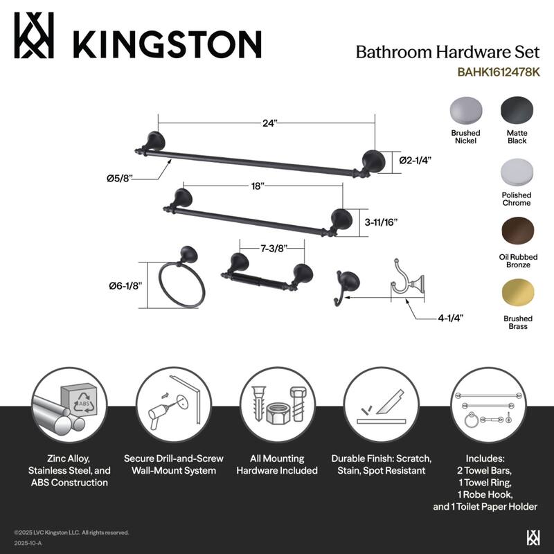 Naples 18-Inch and 24-Inch Towel Bar Bathroom Accessory Set in Black