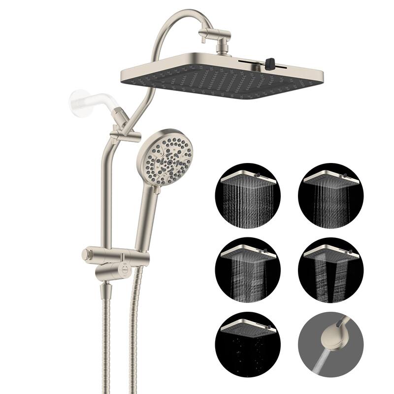 4-way Dual Shower Heads w/5-Spray Rain Shower&10-setting Hand Shower