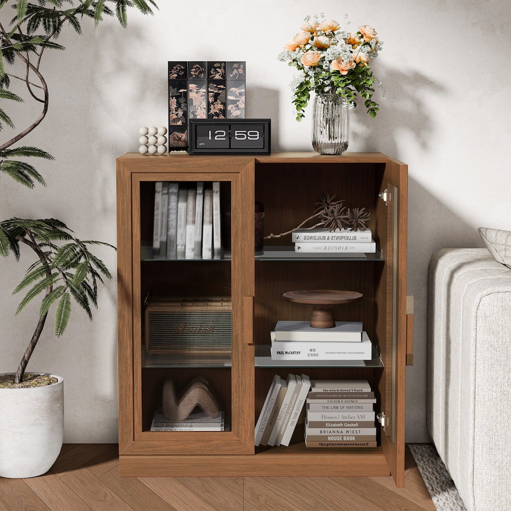 Modular Sideboard Buffet Cabinet with Tempered Glass Doors Credenza Console Table for Living Room Kitchen Dining Room Entryway