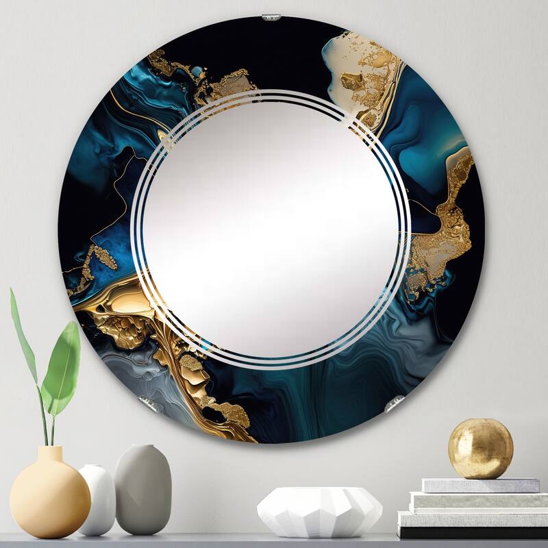 Designart 'Abstract Geode Marble Blue IV' Printed Abstract Marble Wall Mirror - 24in.x24in.