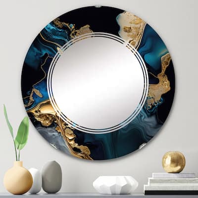 Designart 'Abstract Geode Marble Blue IV' Printed Abstract Marble Wall Mirror