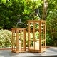 preview thumbnail 6 of 34, Glitzhome Oversized Farmhouse Wooden Metal Cage Candle Holders Patio Hanging Decorative Lanterns (Set of 2)