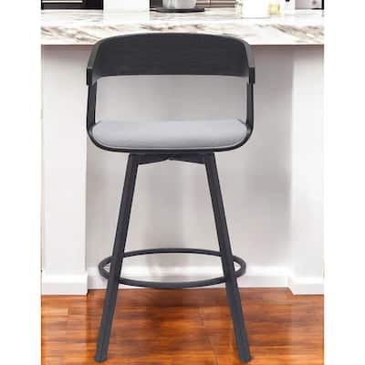 27" Light Gray and Black Fabric with Metal Swivel Counter Height Bar Chair