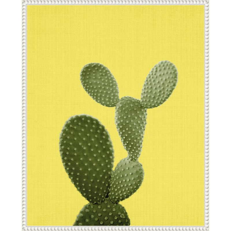 Yellow Cactus by Lola Peacock Framed Canvas Wall Art Print - Sylvie Beaded White