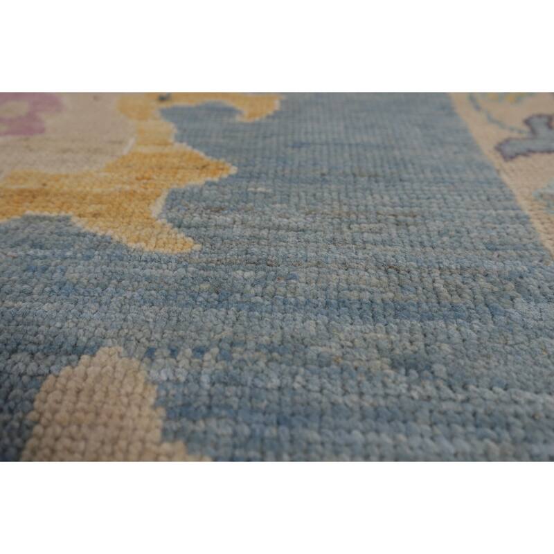 Blue Floral Oushak Turkish Area Rug Hand-Knotted Wool Carpet - 8'3"x 10'1"