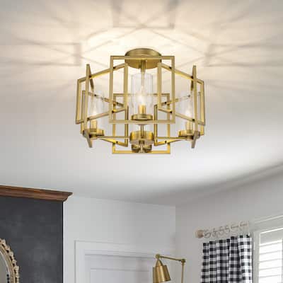 4-Light Geometric Drum Clear Glass Semi Flush Mount Ceiling light