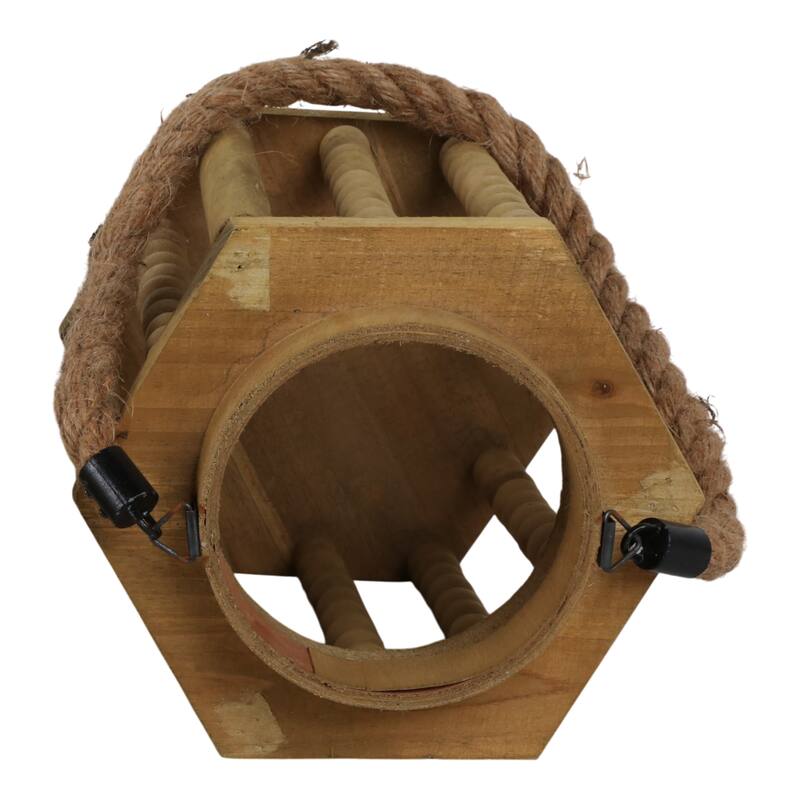 Wood Hurricane Lantern with Rope Handle - Brown, 11 in. - 11.0"