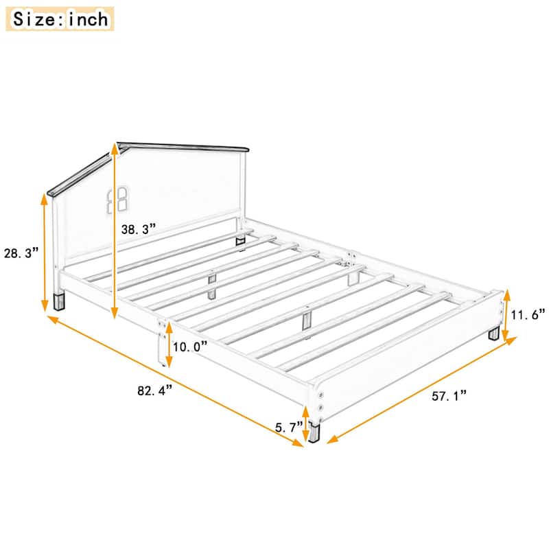 Funny Design Full Size Platform Bed with HouseShaped Headboard, Solid