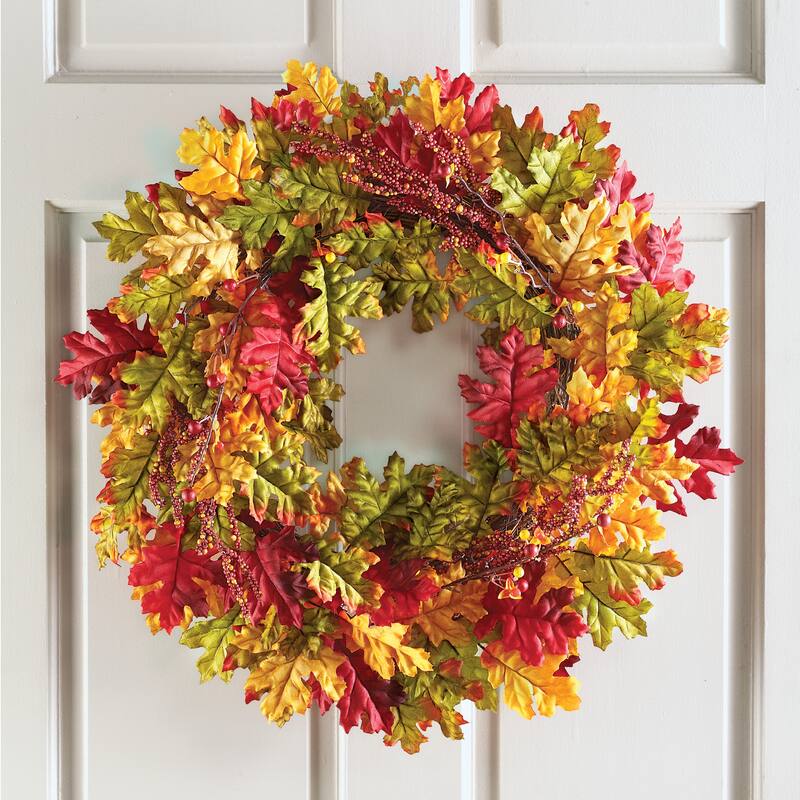 Oak Leaves Autumn Harvest Wreath - 22" x 22" x 4" - Green