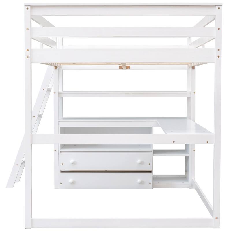Full Size Loft Bed with Desk and Shelves