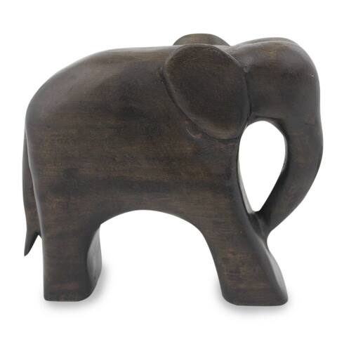 Handmade Wood Sculpture, 'Brown Thai Elephant' (Thailand) - 6" H x 7.25" W
