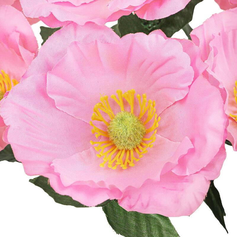 Set of 12 Pink Artificial Poppy Flower Stem Bush Bouquet 14in - 14" L x 8" W x 8" DP