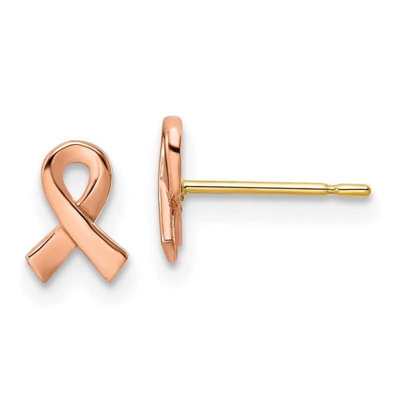 Curata 14k Two tone Gold Cancer Awareness Ribbon Yellow Gold Post Earrings 7x5mm