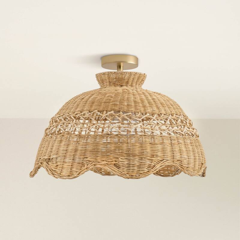 Le Perle Rattan Flush Mount Rattan Natural Handwoven Ceiling Light for Bedroom or Hallway in Farmhouse, Boho, Country Style