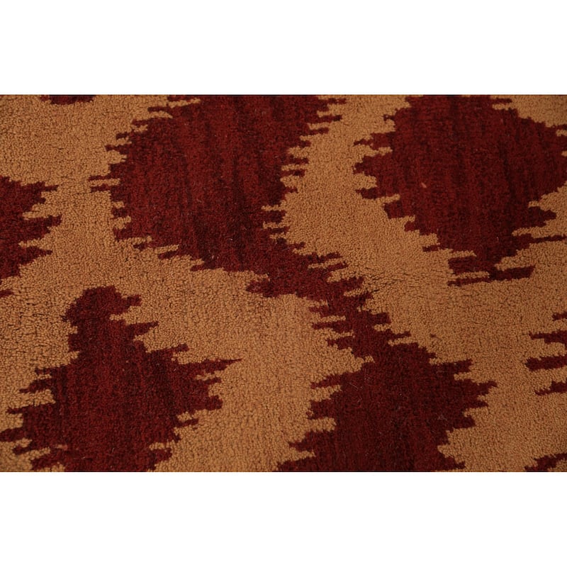 Hand Knotted Oriental 100% Wool Carpet Modern Geometric Red Moroccan Area Rug - 13' 10'' X 10' 0''