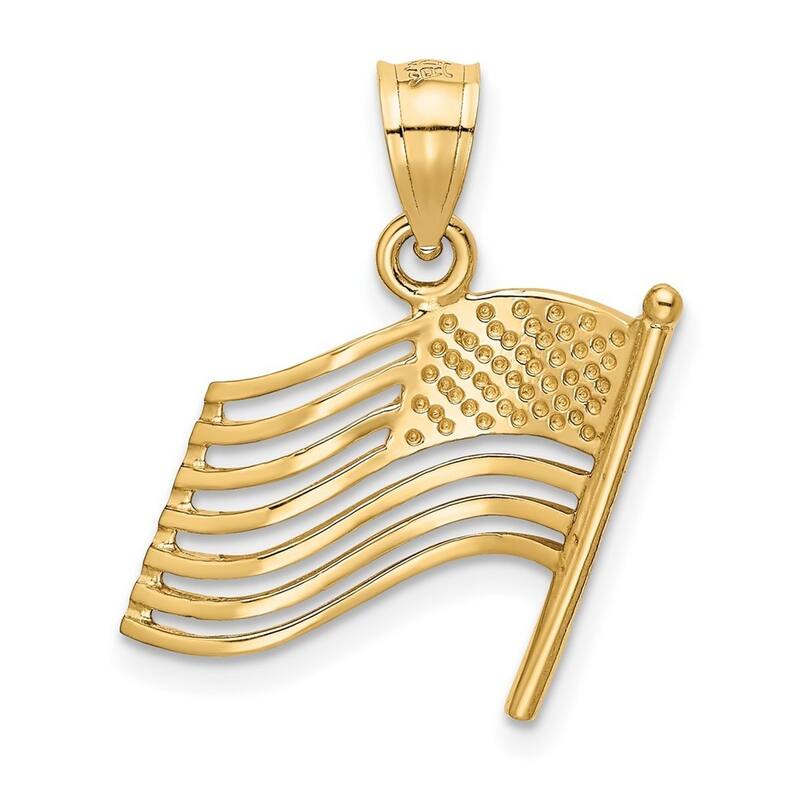 Curata 14k Yellow Gold 18" 23x15mm Cut-out Polished American Flag Pendant Necklace