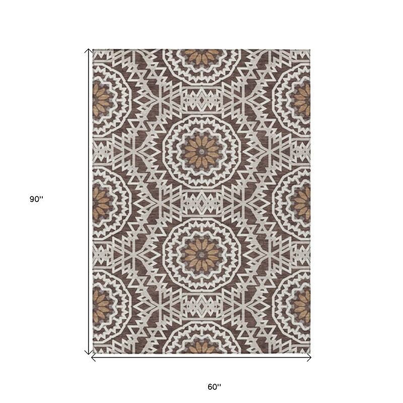 HomeRoots Floral Medallion Transitional Rectangle Outdoor Rug