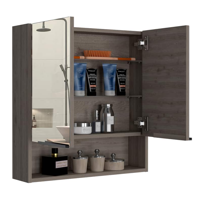 Rectangle Medicine Cabinet with Mirror, Two Doors, 4 Interior Shelves, White Finish, Perfect for Bathroom Storage