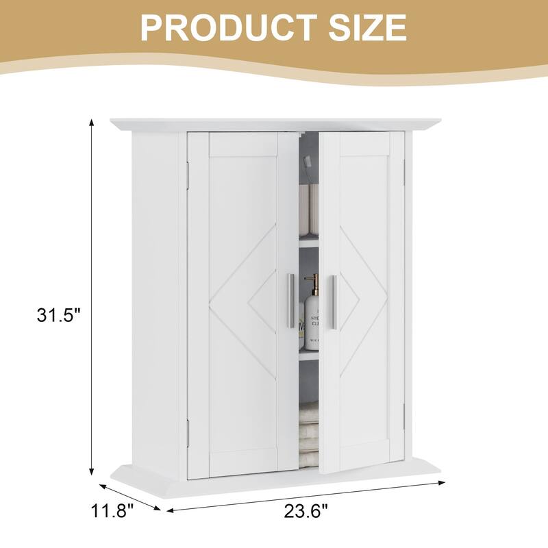 VECELO Bathroom Storage Cabinet Wall Mounted with Doors, Floor Storage Unit with 2 Adjustable Shelves Bathroom Cabinet
