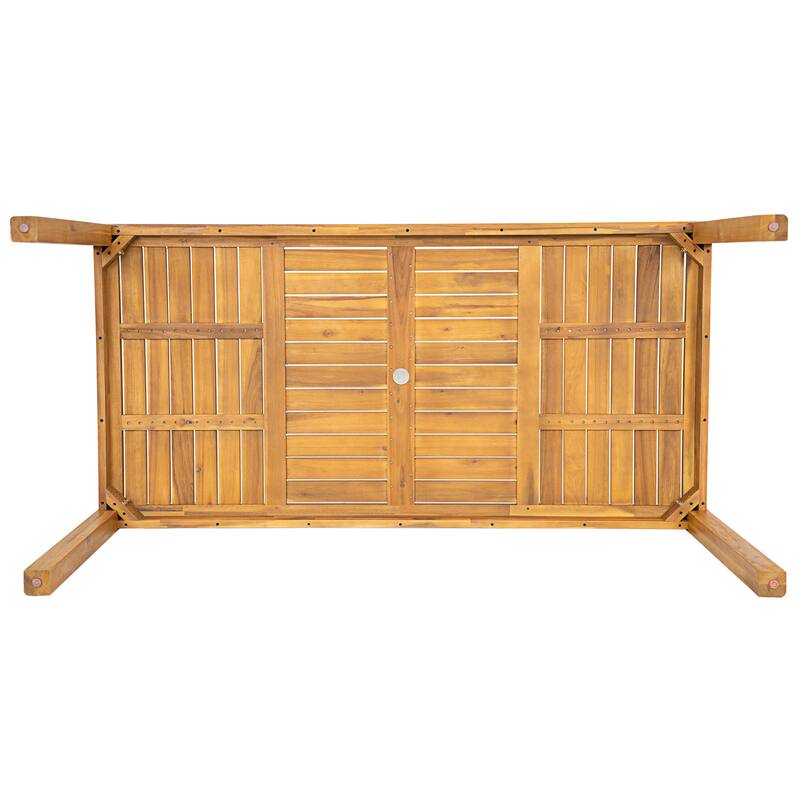 Christopher Knight Home - Modern Acacia Outdoor Dining Set with Cushioned Armless Chairs & 69" Dining Table with Umbrella Hole