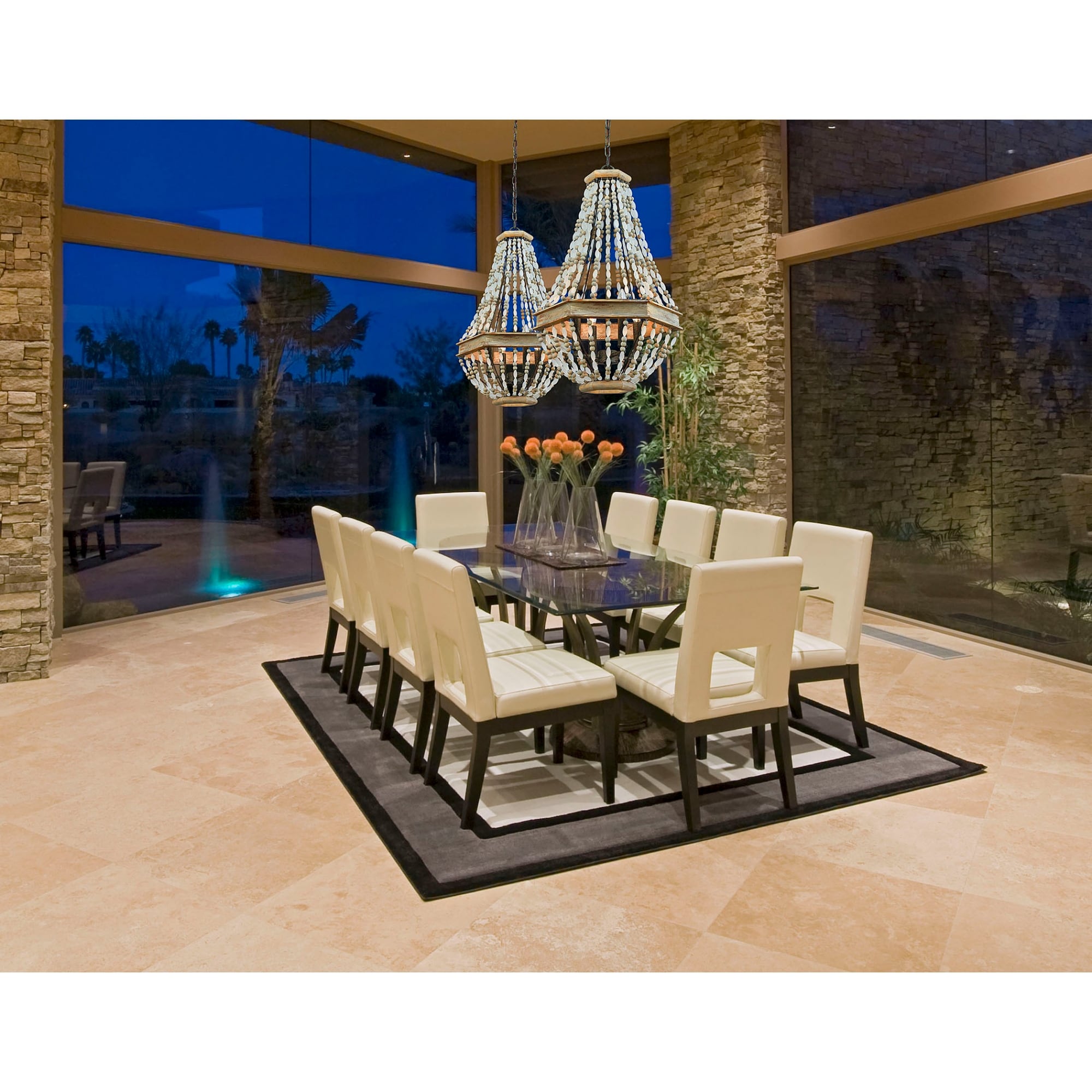 4-Light Beaded Ceiling Chandelier - 18" - Washed Gray