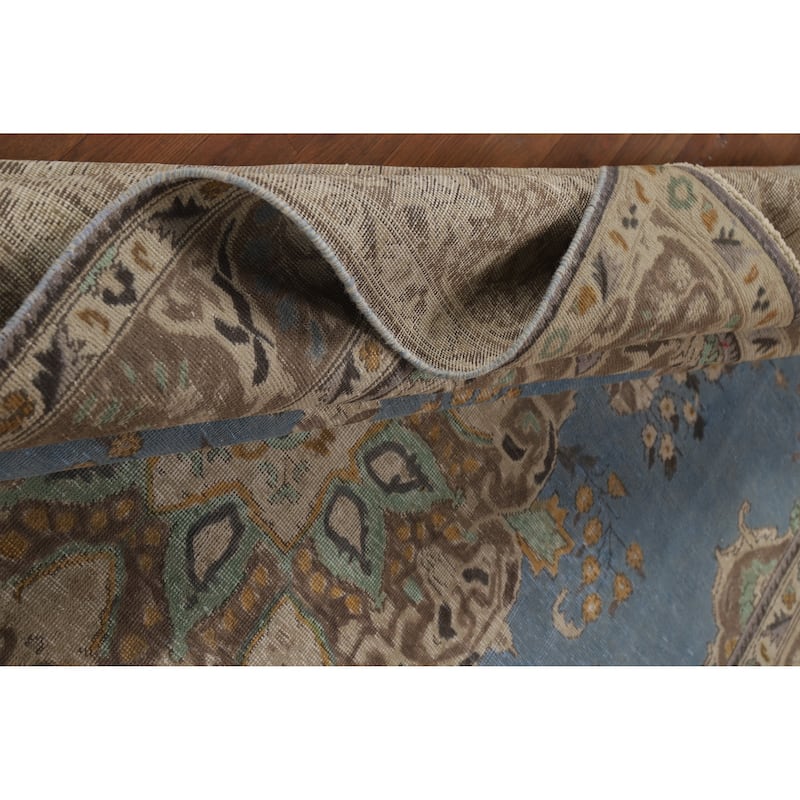 Blue Tabriz Persian Vintage Area Rug Handmade Bedroom Wool Carpet - 8'1" x 11'4"